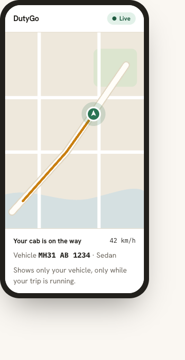 Guest tracking page on a phone showing a single vehicle on a map (sample data)